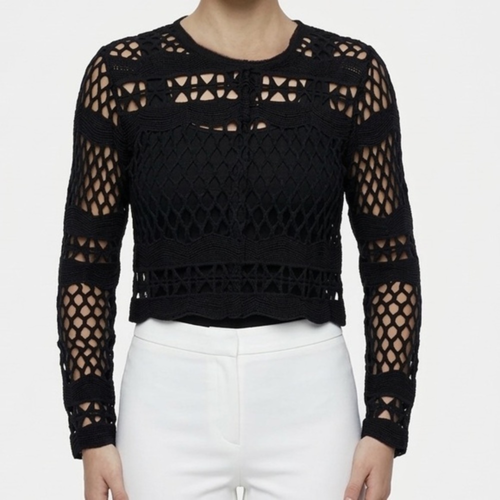 VTG Angelique by Burbu Open Knit Black Lace Long Sleeve Top M